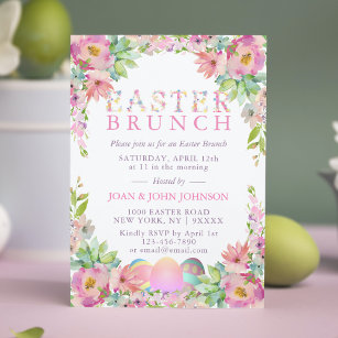Elegant Watercolor Eggs Floral Easter BRUNCH Invitation