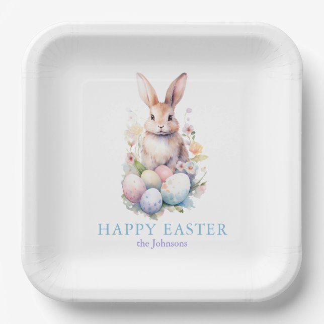 Elegant Watercolor Eggs Floral Easter BRUNCH Paper Plate (Front)