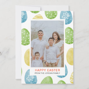Elegant Watercolor Eggs Pattern Happy Easter Photo Holiday Card