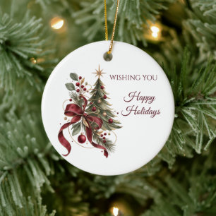 Elegant Watercolor Employee Christmas Gift Ceramic Tree Decoration
