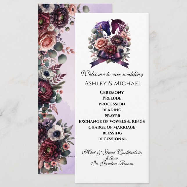 Elegant Watercolor Equestrian Wedding Programme (Front/Back)