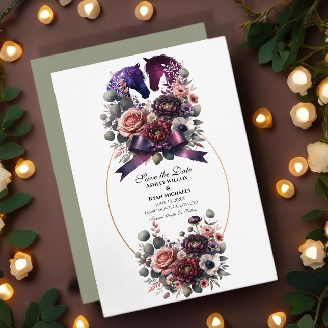 Elegant Watercolor Equestrian Wedding Save The Date (Personalize this beautiful design to make your celebration special!)