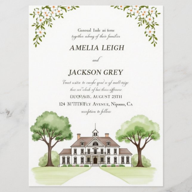 Elegant Watercolor Estate Flat Wedding Program wit Programme (Front)