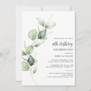 Elegant Watercolor Eucalyptus 80th Birthday Party Invitation
