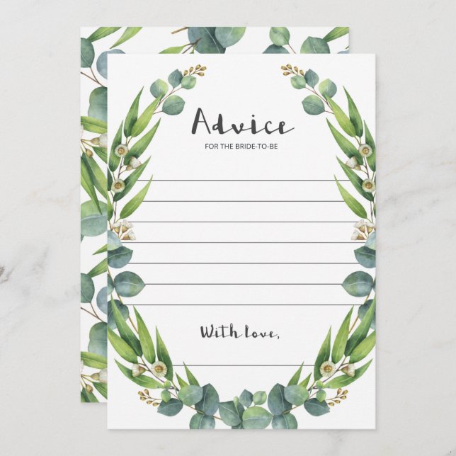Elegant Watercolor Eucalyptus Advice for Bride (Front/Back)