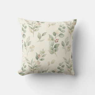 Elegant Watercolor Eucalyptus and Blush Berry Bota Cushion