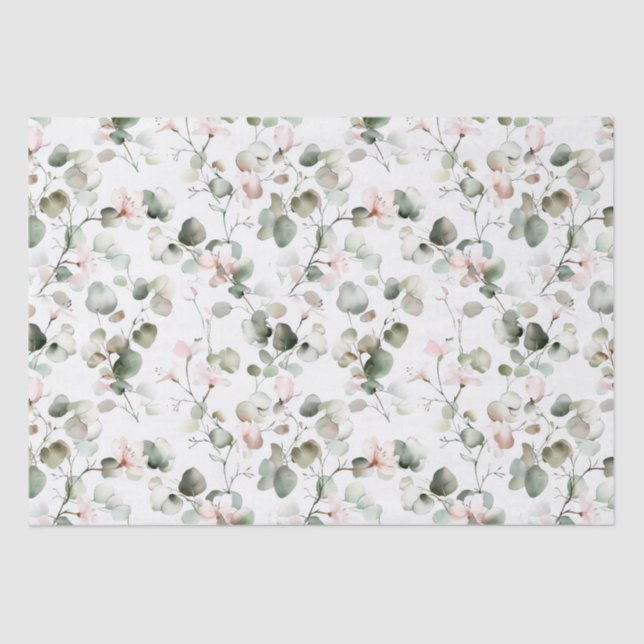 Elegant Watercolor Eucalyptus and Ferns Pattern Tissue Paper (Front)