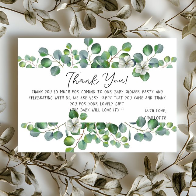Elegant Watercolor Eucalyptus Baby Shower Thank You Card (Creator Uploaded)