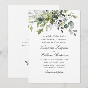 Elegant Watercolor Eucalyptus Bohemian Wedding Invitation