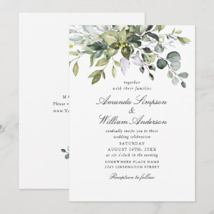 Elegant Watercolor Eucalyptus Bohemian Wedding Invitation