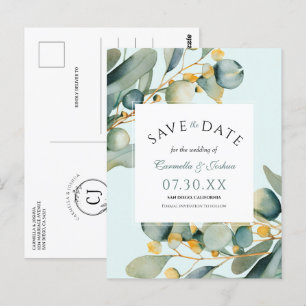 Elegant Watercolor Eucalyptus Boho Save The Date Postcard