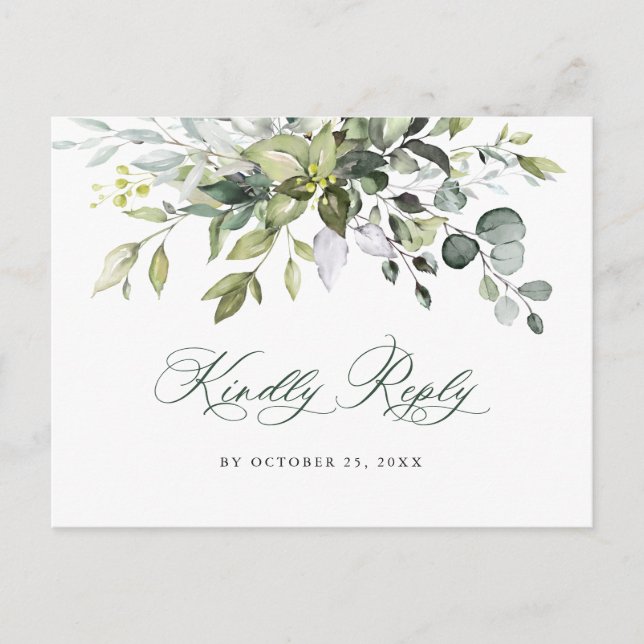 Elegant Watercolor Eucalyptus Boho Wedding RSVP Postcard (Front)