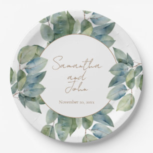 Elegant watercolor eucalyptus botanical  paper plate