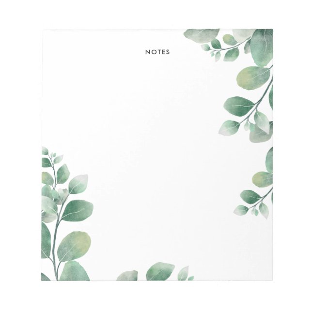 Elegant Watercolor Eucalyptus Branch Leaves Notepad (Front)