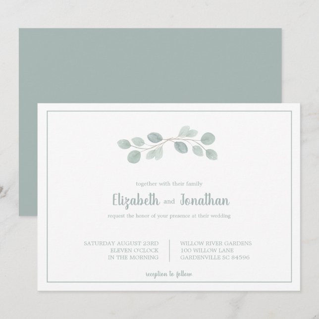 Elegant Watercolor Eucalyptus Branch Wedding Invitation (Front/Back)