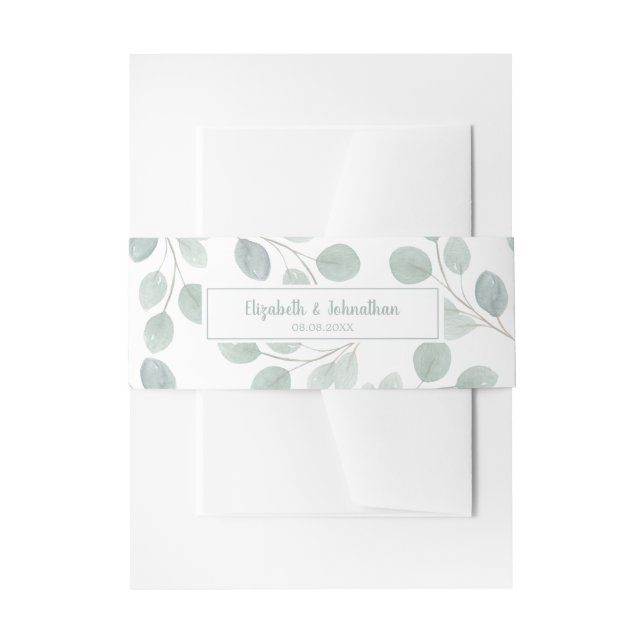 Elegant Watercolor Eucalyptus Branch Wedding Invitation Belly Band (Front Example)