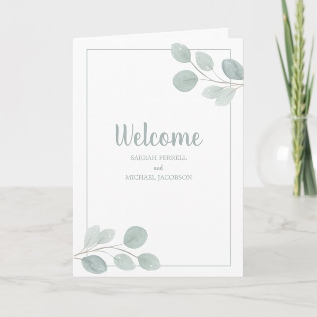Elegant Watercolor Eucalyptus Branch Wedding Programme (Front)