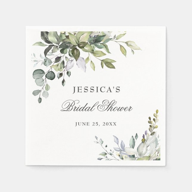 Elegant Watercolor Eucalyptus Bridal Shower Paper Napkin (Front)