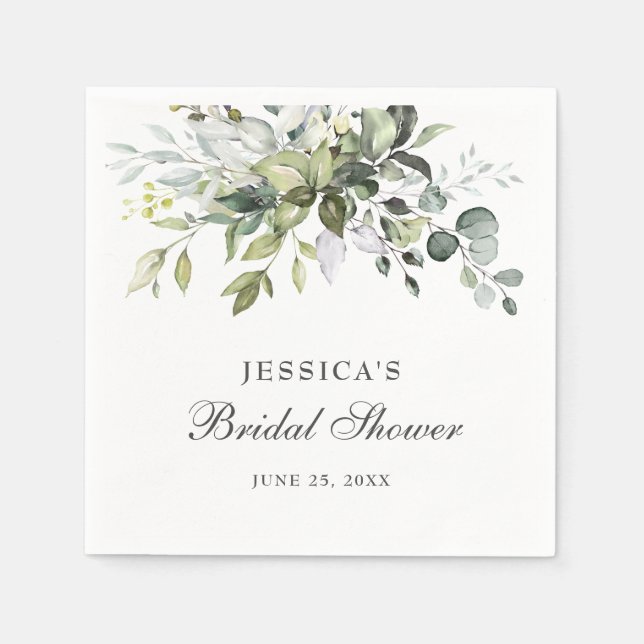 Elegant Watercolor Eucalyptus Bridal Shower Paper Napkin (Front)