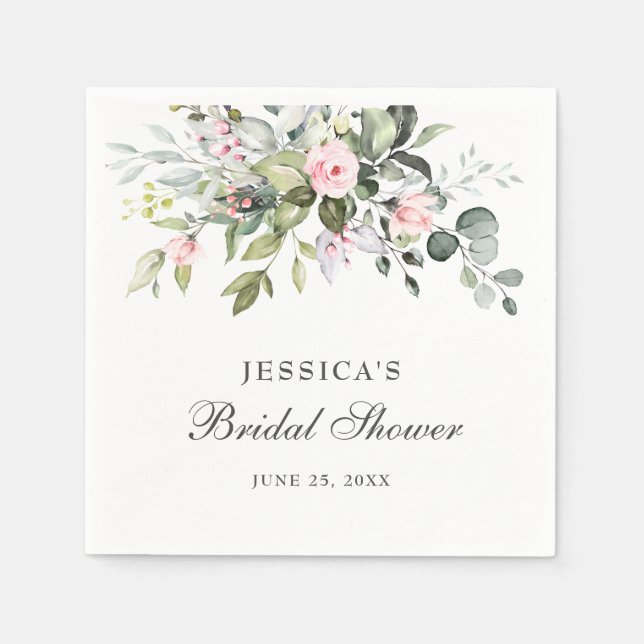 Elegant Watercolor Eucalyptus Bridal Shower Paper  Napkin (Front)