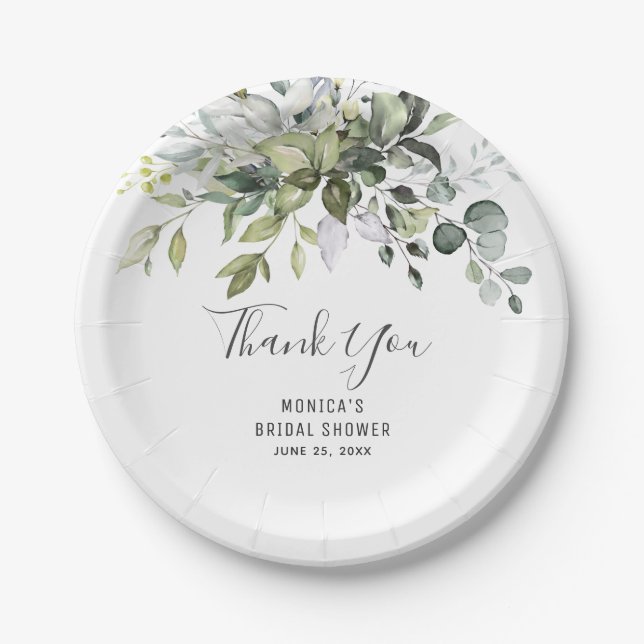 Elegant Watercolor Eucalyptus Bridal Shower Paper Plate (Front)
