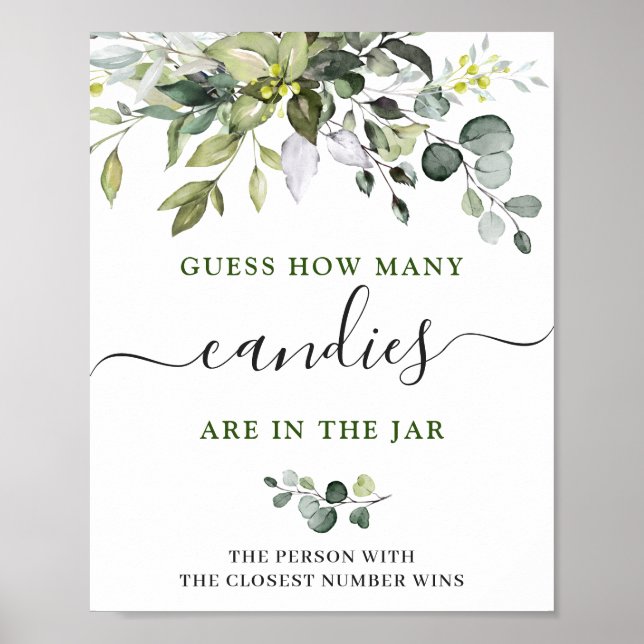 Elegant Watercolor Eucalyptus Bridal Shower Poster (Front)