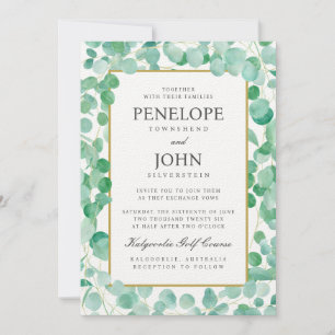 Elegant Watercolor Eucalyptus Destination Wedding Invitation