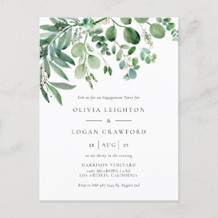 Elegant Watercolor Eucalyptus Engagement Party Invitation Postcard