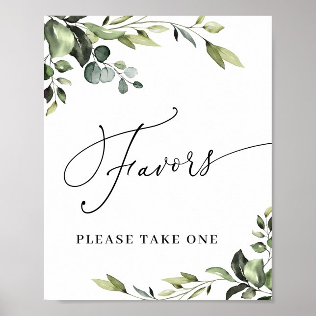 Elegant Watercolor Eucalyptus Favors Wedding Sign (Front)