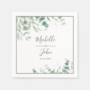 Elegant Watercolor Eucalyptus Foliage Name Wedding Napkin