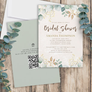 Elegant Watercolor Eucalyptus Foliage QR Code  Invitation