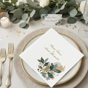 Elegant Watercolor Eucalyptus Garden Gold foil  Napkin