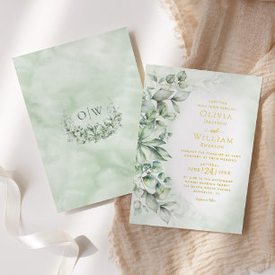 Elegant Watercolor Eucalyptus Gold Foil Wedding