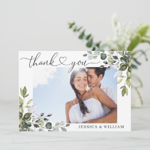 Elegant Watercolor Eucalyptus Greenery PHOTO Thank You Card