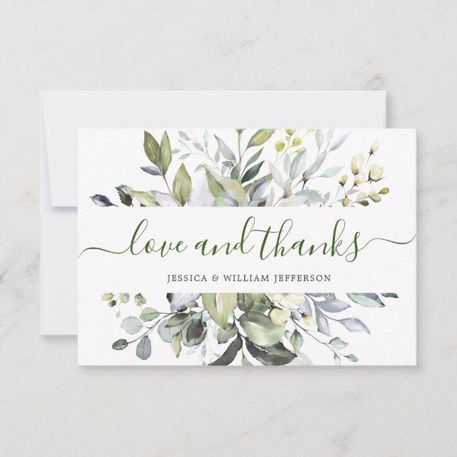 Elegant Watercolor Eucalyptus Greenery Thank You Card (Front)