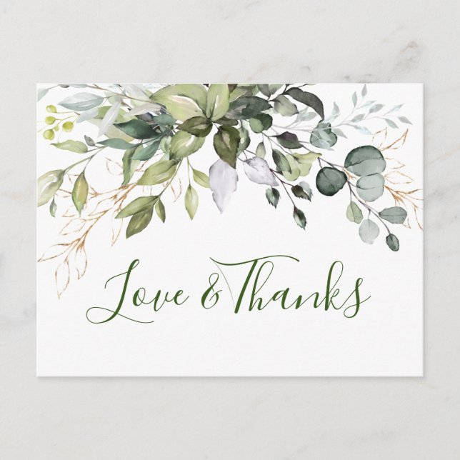Elegant Watercolor Eucalyptus Greenery Thank You Postcard (Front)