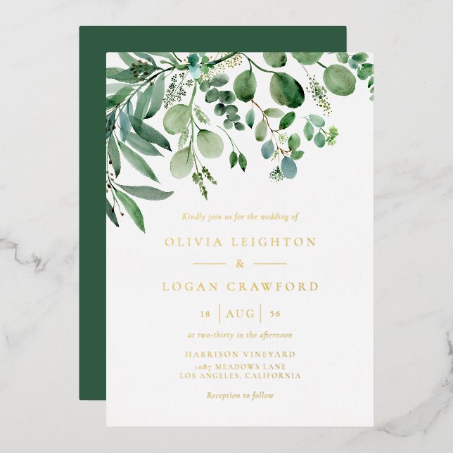 Elegant Watercolor Eucalyptus Greenery Wedding (Front/Back)