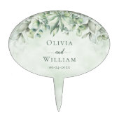 Elegant Watercolor Eucalyptus Greenery Wedding Cake Pick (Front)