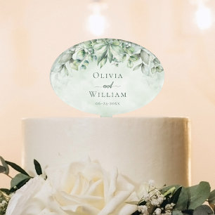 Elegant Watercolor Eucalyptus Greenery Wedding Cake Pick