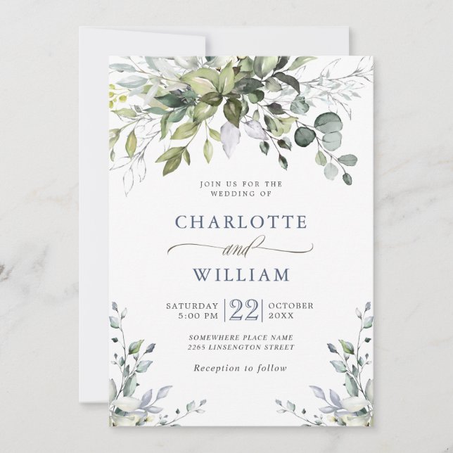Elegant Watercolor Eucalyptus Greenery Wedding Inv Invitation (Front)