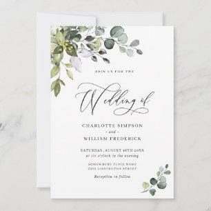 Elegant Watercolor Eucalyptus Greenery Wedding Invitation