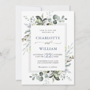 Elegant Watercolor Eucalyptus Greenery Wedding Invitation