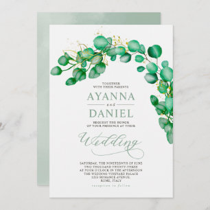 Elegant Watercolor Eucalyptus Greenery Wedding Invitation