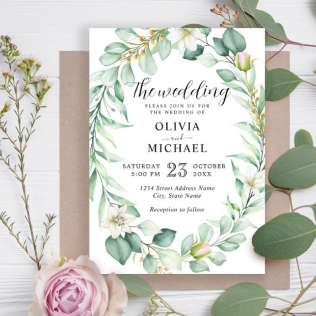 Elegant Watercolor Eucalyptus Greenery Wedding Invitation (Creator Uploaded)