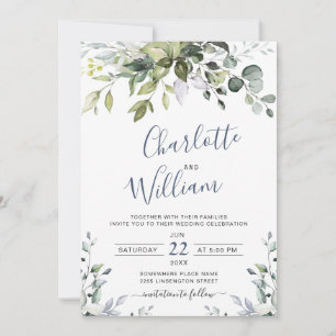 Elegant Watercolor Eucalyptus Greenery Wedding Invitation