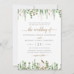 Elegant Watercolor Eucalyptus Greenery Wedding Invitation