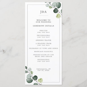 Elegant Watercolor Eucalyptus Greenery Wedding Programme