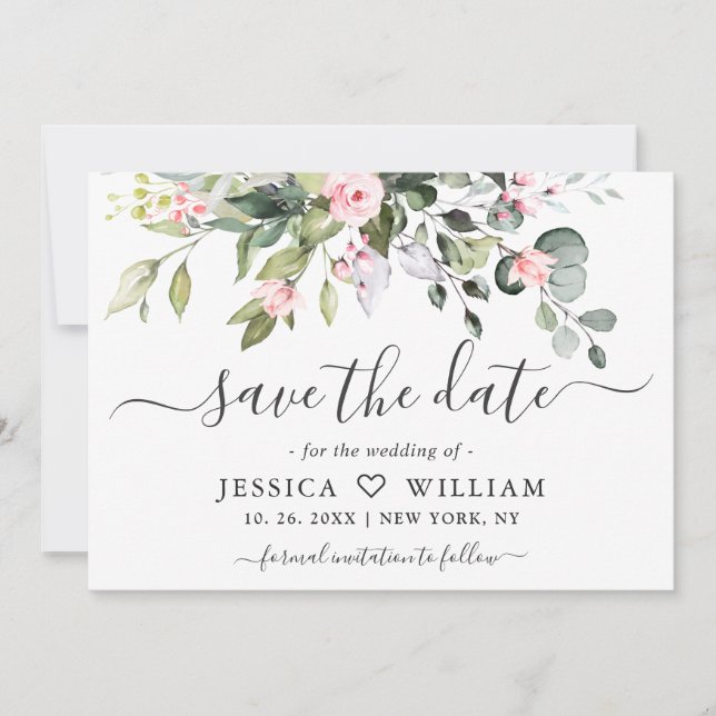 Elegant Watercolor Eucalyptus Greenery Wedding Sav Save The Date (Front)