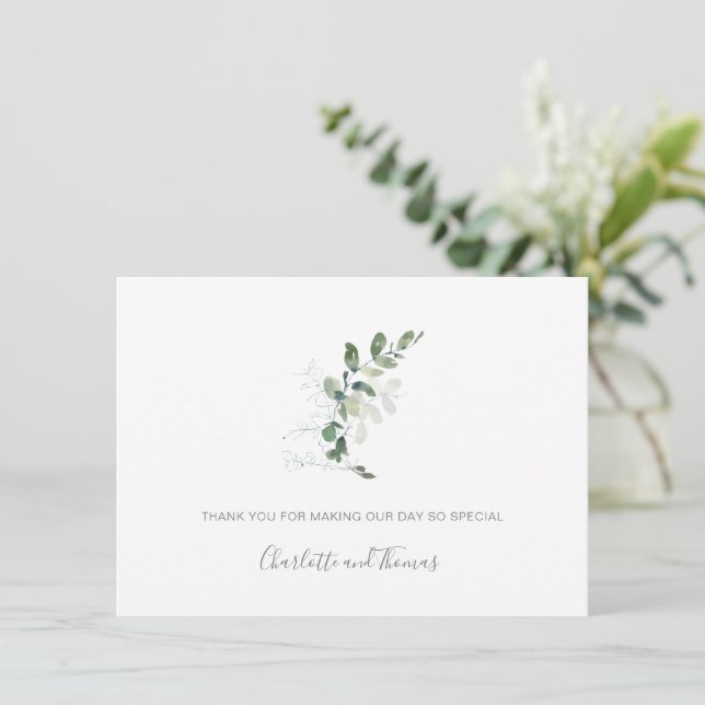 Elegant Watercolor Eucalyptus Greenery Wedding Thank You Card (Standing Front)