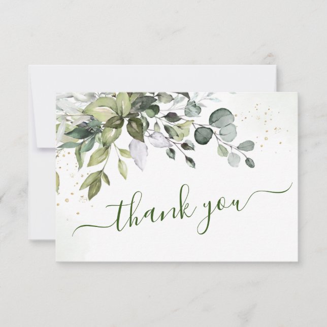 Elegant Watercolor Eucalyptus Greenery Wedding Thank You Card (Front)